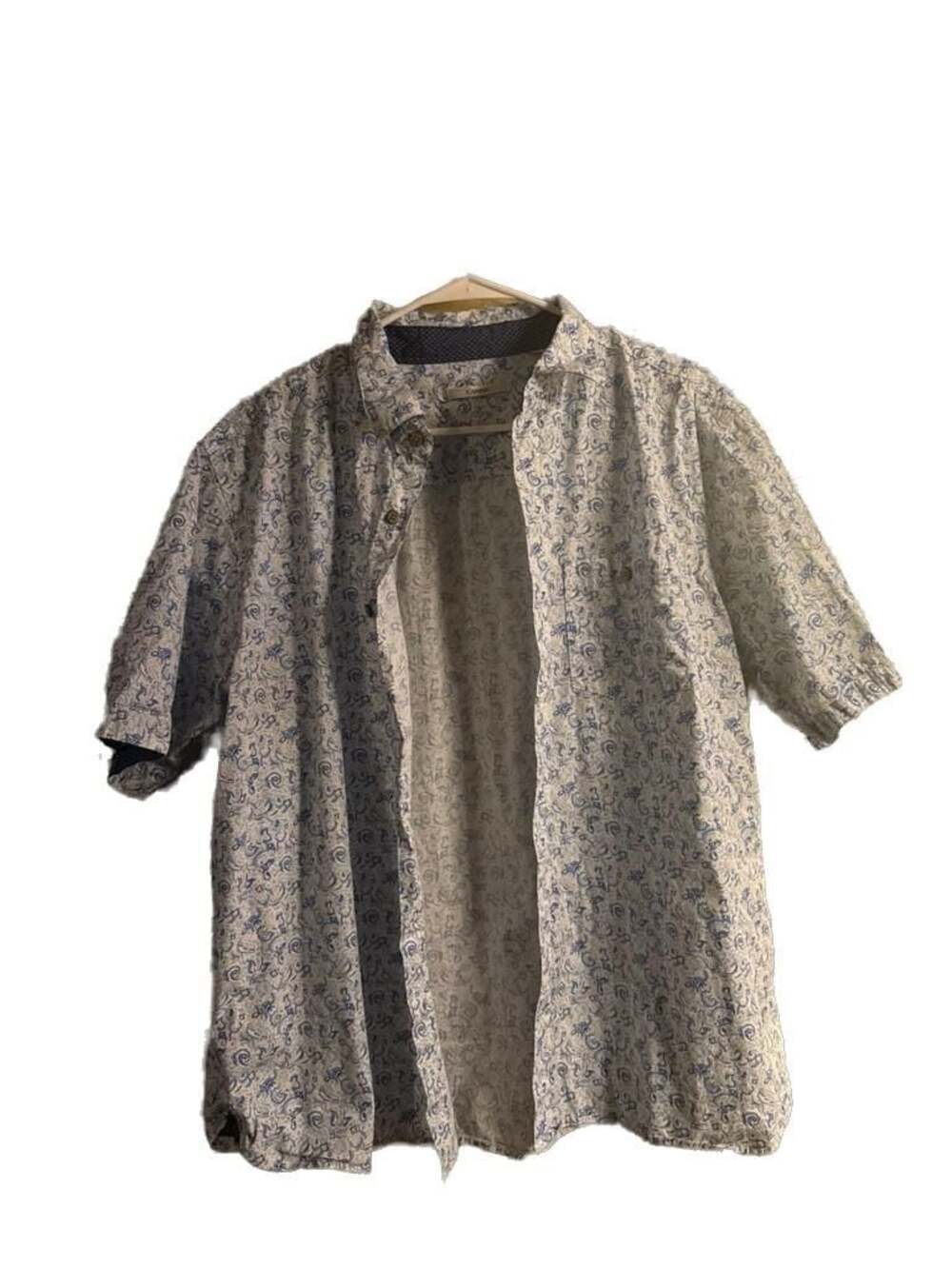 Moda Campia Men's Blue Paisley 100% Cotton Short Sleeve Button Down Shirt XL